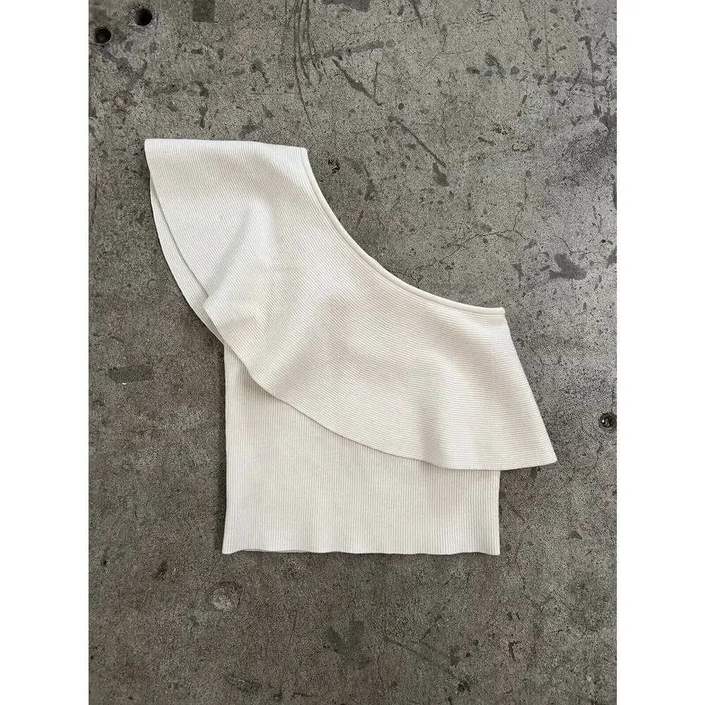 Aritzia Ivory Wilfred One Shoulder‎ Crop Top Size Small